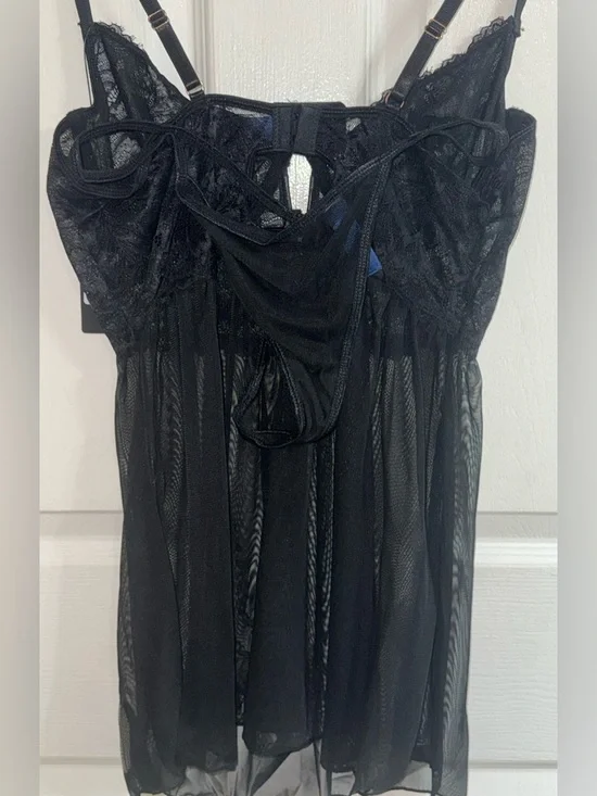 Fashion Nova Black Lace & Mesh Babydoll Chemise NWT - Large - Picture 2 of 5